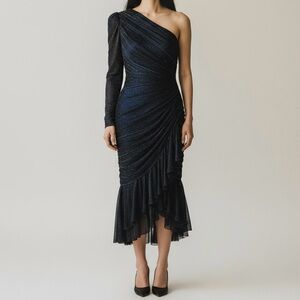 VTG 80s Dress Size 9/10 One Sleeve Black Blue Shimmer Whimsigoth Grunge Party